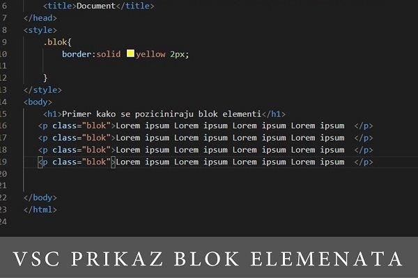 snimak ekrana sa html kodom blok elemenata