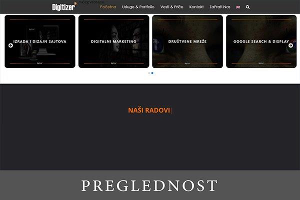 slika ekrana sa digitizer sajta kao primer preglednog dizajna