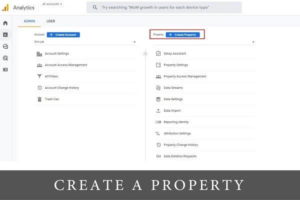 snimak ekrana Google analitike sa strane create a property