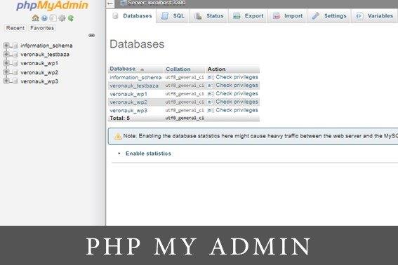snimak ekrana iz sekcije phpmyadmin koja upravlja bazom podataka